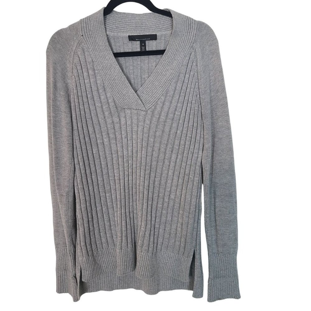 White House Black Market Womens M Gray Cashmere Blend V-Neck Pullover Sweater